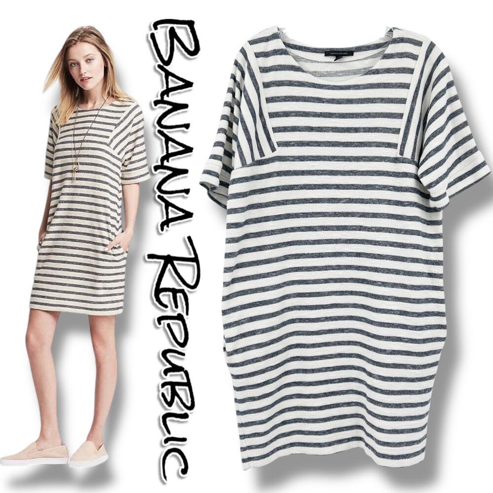 Banana Republic Striped Shift Dress Short Sleeve Pockets Casual Womens Size Med